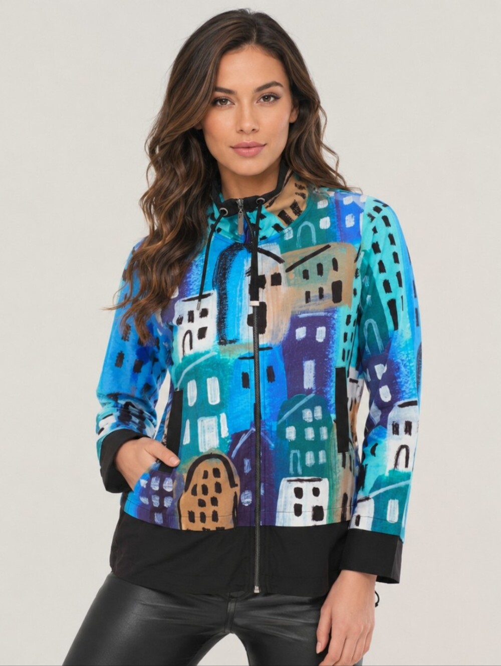 Art Simply Dolcezza 'City Stories' Zip Jacket w/Drawstring Hem Style 73725 Small